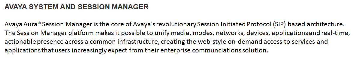 AVAYA SYSTEM AND SESSION MANAGER